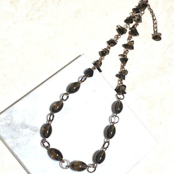 Genuine Dark Smoky Quartz Bib Necklace, Gemstone & Copper Choker - Picture 4 of 14